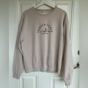 Venice Italy Embroidered Tan Crewneck